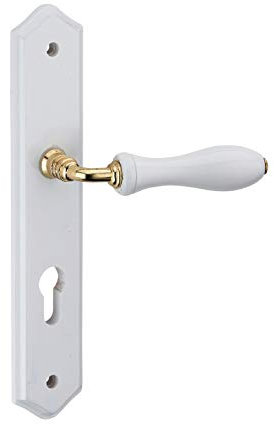 THIRARD - Ensemble de poignées pour porte d'entrée Themis trou de cylindre, carré 7mm, entr'axes 195mm, bois blanc
