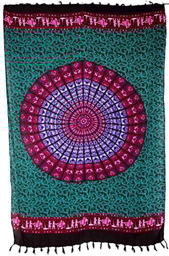 GURU SHOP Bali Sarong, Wandtuch, Wickelrock, Mandala Sarongkleid - Türkis/pink, Herren/Damen, Synthetisch