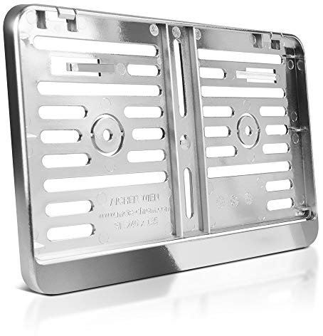 schildEVO Kennzeichenhalter | 240 x 130 mm | Chrom Look Silber | zweizeilig | Motorrad Roller Traktor | Nummernschildhalter | Kennzeichen-Halterung | DHL-Versand