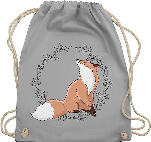 Turnbeutel Rucksack - Tiere Meerschweinchen Hase & Co. - Fuchs Fox Gechenk - Unisize - Hellgrau - wechselsachen beutel kita kinderrucksack tier tiermotiv animal juterucksäcke mit drauf tieren
