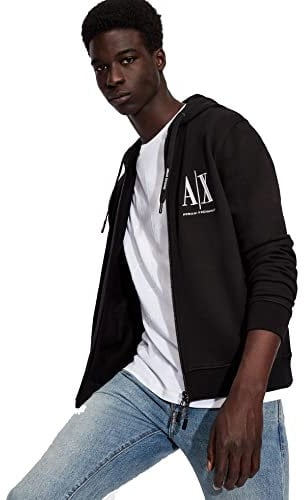 Armani Exchange Icon Hoodie, Elastico in Vita, Uomo, Nero (Black 1200), XXL