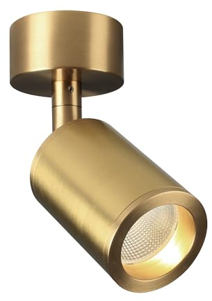 Aisilan 7W LED Spotlight Indoor, Solid Copper Surface-Mounted Adjustable Ceiling Spotlight, Anti-Glare Accent Lamp in Brushed Golden Finish, Natural White for Corridors, Galleries Artwork