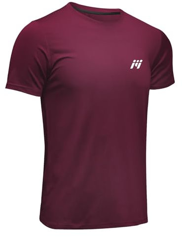 MEETWEE Sportshirt Herren, Laufshirt Kurzarm Mesh Funktionsshirt Atmungsaktiv Kurzarmshirt Sports Shirt Trainingsshirt für Männer, Rot, XL