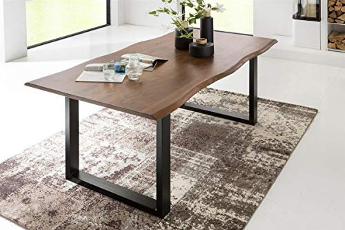 SalesFever Esstisch, Akazie Massivholz, Nussbaumfarbig/Füße schwarz, 180 x 90 cm