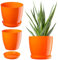 KADAX Flowerpot, fioriera rotonda con sottovaso, Ø 23 cm, elegante vaso in plastica per interni, fiori e piante, (Arancia)