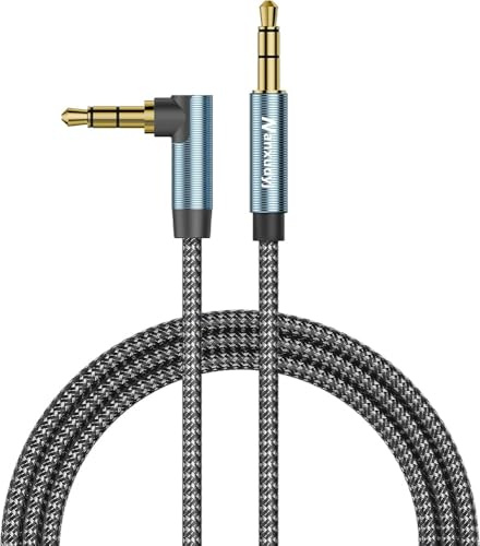 Nanxudyj AUX Cord 3ft,3.5mm Stereo Audio Cable portable 90 Degree 3.5mm Male to Male Stereo Aux Cable Right Angle TRS Cable,Hi-Fi Sound, Compatible for car, Headphone,Tablets, Speakers,24K Gold Plated