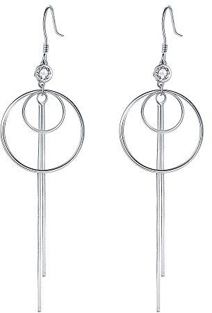 Lydreewam Lang Ohrringe Hängend 925 Sterling Silber Ohrringe Ohrhänger für Damen mit Kreis & 3A Zirkonia, Geschenkbox verpackt