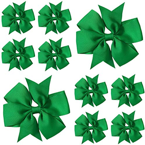 Emerald Bottle Green 3 Pinwheel Hair Bows, Grosgrain School Clips, 10 Pack | Grosgrain ribbon, crocodile clip, soft comfortable fit. Colour: Emerald Green. Size 3 Inch. For girls, toddlers. School, gift
