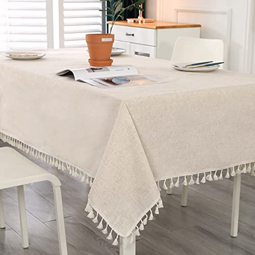 SUCHDECO Beige Tischdecke Rechteckig Tischtuch Abwaschbar Küchentischdecke für Geburtstag Party Hochzeit mit Quaste Tischwäsche für Home Deko, 140x180 cm