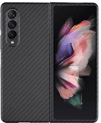 qichenlu Kugelsicher Aramidfaser Schwarz Aramid Hülle für Galaxy Z Fold 3 5G,Militärstandard Stoßfest Extrem Dünn Cover Case Hartschale für Samsung Galaxy Z Fold 3 5G