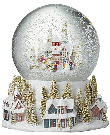 Große Weihnachtskugel mit Schnee-Alpenstadtlandschaft, dekorativer Sockel