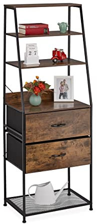 Relaxdays Estantería Vintage, 2 Cajones, 5 Estantes, Estilo Industrial, 114,5x77x32,5 cm, Vertical, Marrón Oscuro/Negro, Madera