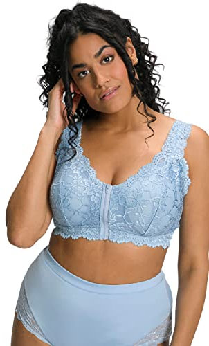 Ulla Popken Damen Bralette, Spitze, Reißverschluss, Ohne Bügel, Cup A/B Und C/D BH, Himmelblau, 95B EU