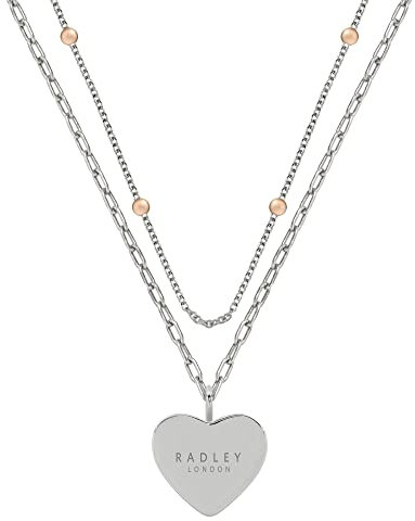 RADLEY Ladies 18ct Rose Gold & Silver Plated Double Layer Bobble Chain Etched Heart Necklace RYJ2331S
