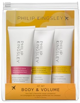 Philip Kingsley | Set de viaje para el cuidado del cabello corporal y voluminoso | Contiene elastizante, champú de culturismo y acondicionador de culturismo | 3 x 75ml