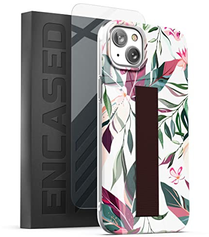 Encased Finger Loop Case Designed for iPhone 14 with Hand Strap Grip - Screen Protector Included (Floral Vines)