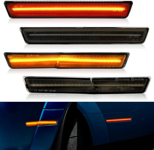 LED Bernstein Rot Vordere Hintere Seitenmarkierungsleuchten für Dodge Challenger SRT Hellcat Redeye Widebody 2018-2022, R/T Scat Pack Demon Super Stock Jailbreak, Räucherlinse