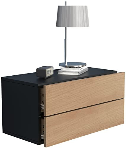 VCM Nachtschrank | Wandschublade | Wandboard | Nachttisch | Maße ca H. 30 x B. 60 x T. 32 cm - Usal L 60 cm Anthrazit/Honig-Eiche