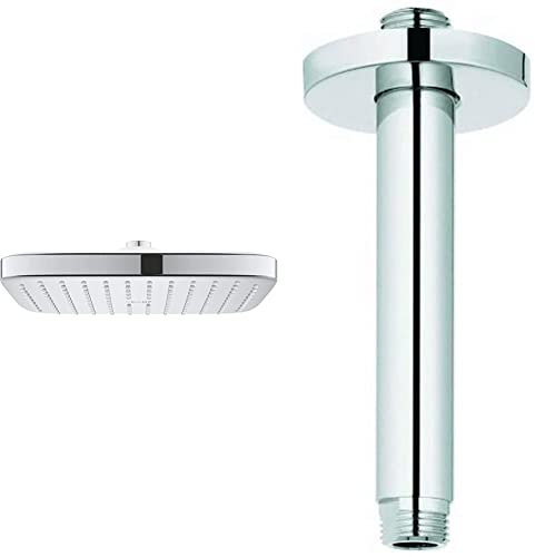 GROHE Vitalio Comfort 250 - Cube Shower Head with Relaxing Rain Spray, Size 25 x 25 cm, Chrome, 26695000 & 28724000 | Rainshower Metal Ceiling Shower Arm | 142mm, Chrome