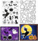 ORIGACH Halloween Themed Klare Stempel und Stanzformen Set für Kartenherstellung Halloween Hexe Kürbis Geist Silikonstempel Stanzschablonen Stanzen für DIY Scrapbooking Handwerk Grußkarte Dekor