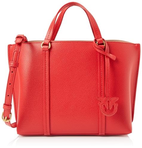 Pinko Damen Carrie Shopper Classic Bottalata Leder Tasche, R30q_rot-Antique Gold