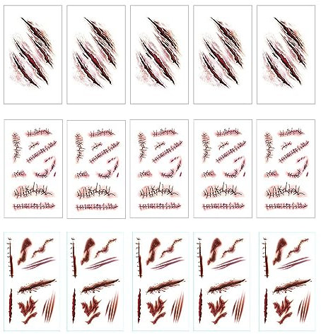 SWYSGS 15PCS Halloween Maskerade Streich Make-up Requisiten Horror Realistische gefälschte blutige Wundstich Narbe Wasserdichte temporäre Tattoo Aufkleber
