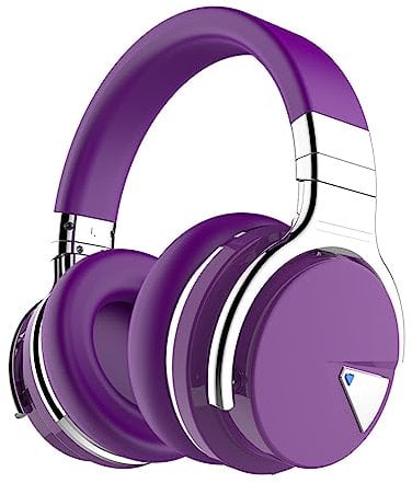 NONCHI E7 Active Noise Cancelling Headphones Wireless Bluetooth Headphones with Mic Deep Bass Headphones Over Ear, 30 Hours Playtime, Hifi Stereo Sound Headphones for Travel, Home Office,Purple