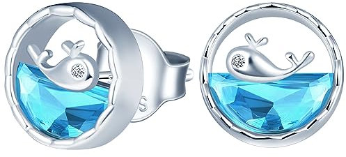 CPSLOVE Damen Kreative Ohrringe 925 Sterling Silber Süßer kleiner Wal Ohrstecker mit Blaue Zirkon für Mädchen