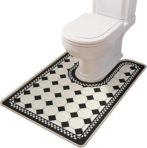 ZESLIV Tapis de Toilette en Forme de u 60x90cm Tapis de Bain Antidérapant et Piédestal pour Salle de Bain Absorbant l'eau Lavable en Machine
