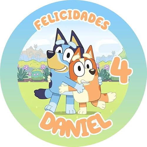 OBLEA BINGO y BLUY Redonda personalizada para Pastel o Tarta, Papel Comestible Decoracion Cumpleaños, Obleas Comestibles Torta Redondo - Vegano y Sin Gluten