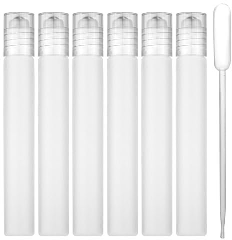XIHIRCD 6pcs Roller Bottles, 10ml Potable Roller Containers with Dispenser Tube Refillable Cosmetic Roller Bottles Essential Oil Roller Roller Ball Perfume Bottle for Travel