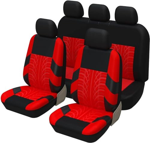 DIALFA Auto Sitzbezüge für Seat Altea/Altea XL/Altea Freetrack, Bequem und Atmungsaktiv Waschbarer Stoff Autositzbezüge Vordersitze und Rückbank Auto-Schonbezüge,E Red