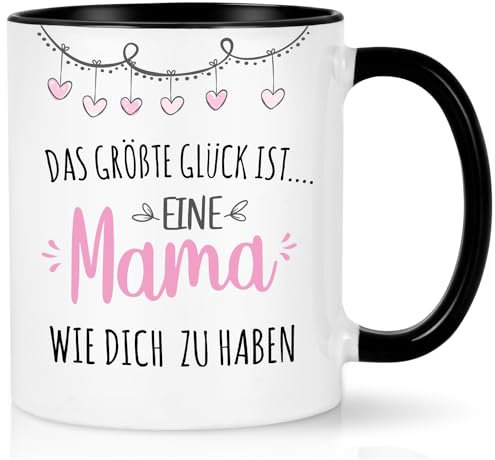 Joymaking Kaffeetasse Geschenk für Mama Muttertagsgeschenk Geburtstagsgeschenk Tasse mit Spruch - Das größte Glück ist eine Mama wie dich zu haben, Schwarz 320ml
