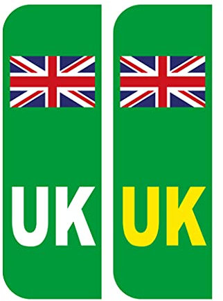 Pack of 2 UK Green Car Stickers UK Flag Reg Plate Self Adhesive Vinyl for Electric Car 104mm by 36mm Each