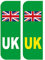 Pack of 2 UK Green Car Stickers UK Flag Reg Plate Self Adhesive Vinyl for Electric Car 104mm by 36mm Each