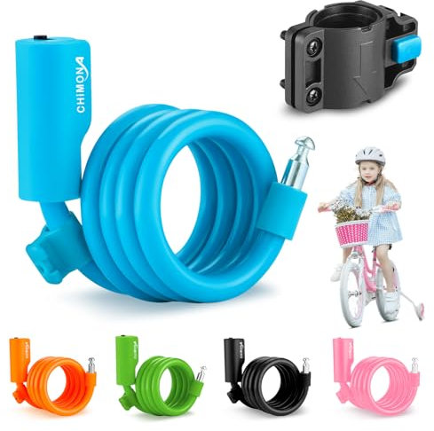 CHIMONA Fahrradschloss Kinder, 120CM Kabelschloss für Kinder mit Halterung, Farbenfrohes Kinder Fahrradschloss, Tragbar Kinder Schloss für Fahrrad, Scooter, Motorrad, Roller, Babywagen bike cable lock