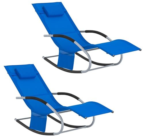SoBuy Sonnenliege 2 Personen Liegestuhl Gartenliege wetterfest Schaukelstuhl mit Kopfkissen Schaukelliege Strandliege Outdoor Terrasse Balkon Camping bis 150 kg Kleinblau Gartenmöbel OGS28-KBx2