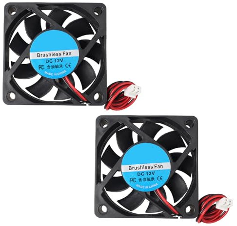 Jopto 2 Stück 6015 Lüfter DC 12V Bürstenloser Kühlkühler Ventilator 60 x 60 x 15 mm Geräuschloser 2 pin-kühlgebläse mit 30cm Kabel für 3D-Drucker PC CPU Computergehäuse Lüfterkühler