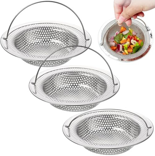 Filtre à Évier en Acier Inoxydable, 3 Pièces Filtre pour Evier de Cuisine, Grille Evier Cuisine, Filtre à Évier avec Poignée Relevable pour Évier de Cuisine Salle de Bain, Diamètre Extérieur 11cm