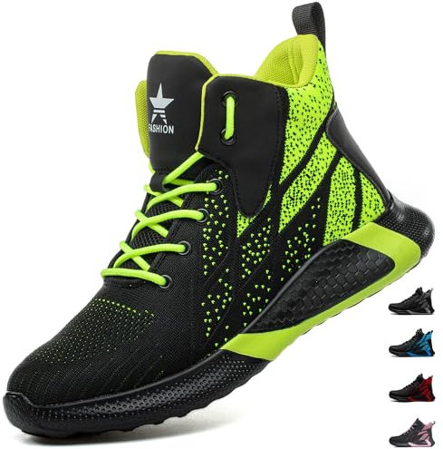 PAQOZKC Botas de Seguridad Hombre Mujer Trabajo Ligeras Botas de Trabajo Punta de Acero Calzado de Seguridad Deportivo 8081/Verde 40