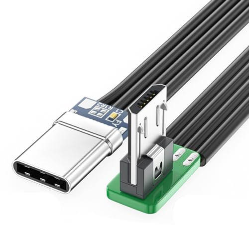 Mllepjdh Câble plat fin USB type C coudé à 90 degrés vers micro USB pour données et chargement