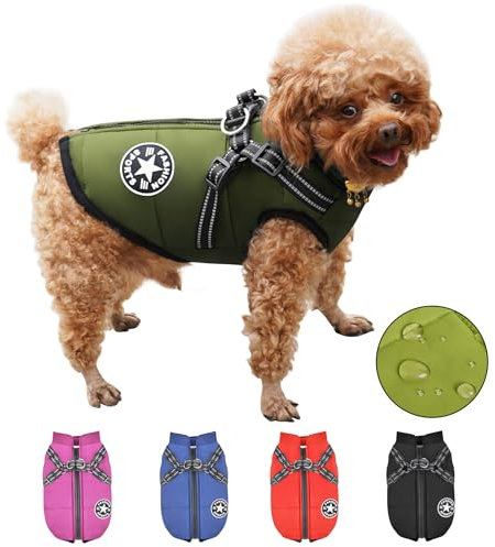 Hundemantel Wasserdicht mit Geschirr, Warme Winter Hundemantel, Hund Wintermantel für Kleine Mittel Große Hunde, Hundejacke Chihuahua Labrador Französische Bulldogge
