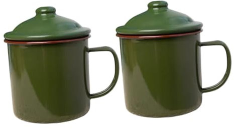 RORPOIR 2stücke Retro Emaille Tasse Vintage Kaffeebecher Militärgrün Aus Robustem Emaille-material Für Zuhause Camping Unterwegs Mit Praktischem Griff Und Sicherer Oberfläche