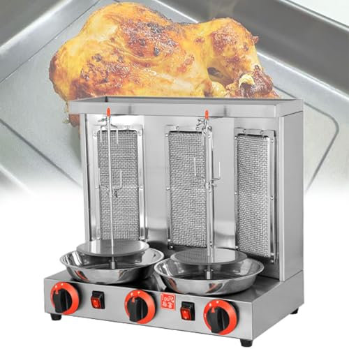 Beachtiful Gas-Shawarma-Maschine, Vertikaler Drehspieß für zu Hause, Gyro-Broiler mit 2 oder 3 Brennern, für zu Hause, im Freien, im Garten, Drehspieß, für die Küche im Restaurant zu Hause,Three