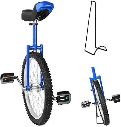 16/18/20/24 Radtrainer Einrad Höhenverstellbar rutschfest Mountain Tire Balance Radfahren Übung, Mit Einradständer, Rad Einrad,Blau,20inch