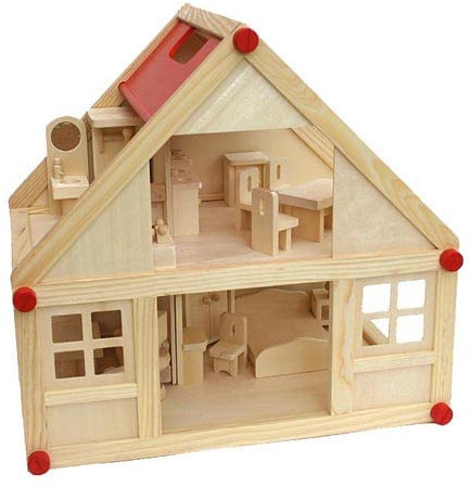 Freda Puppenhaus Holz - Puppen Haus - Puppenhaus Möbel Puppenstube - Holz - 28teilig - 2 Etagen - Dollshouse Puppenvilla - Puppenmöbel - Doll House Holz