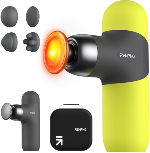 RENPHO Mini Thermal Massagepistole mit Wärmefunktion, Mini Massage Gun Tragbares Modisches Perkussions Massagegerät, mit Farbige Silikonhüllen, Reisegröße mit Tragetasche, für Muskel Massage, Grün
