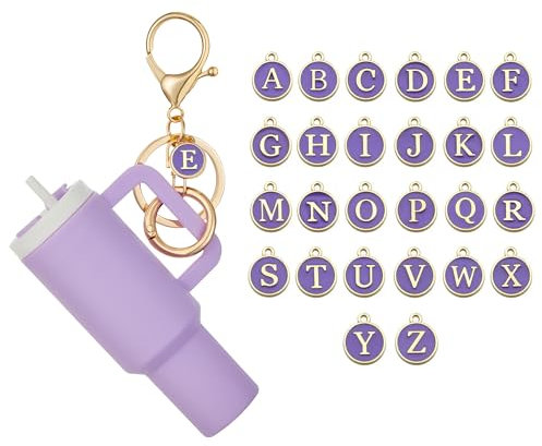 Mini Cup Keychain Initial Letter Cute Cup Chapstick Key Chains Charms for Women Purse Handbag Backpack, Purple, H