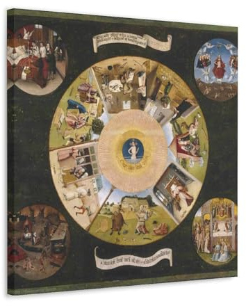 YiQuSoft Hieronymus Bosch-Poster The Seven Deadly Sins And The Four Last Things, Wandkunst, Gemälde, Leinwanddrucke, Kunstwerke, Schlafzimmer, Wohnzimmer, Dekor, Rahmen-Stil, 50 x 50 cm