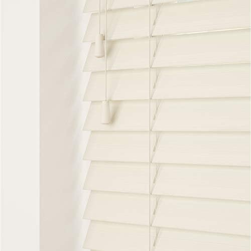 Misty White 50mm Faux Wood Venetian Blinds Fine Grained With Strings 120cm Drop 140cm Wide